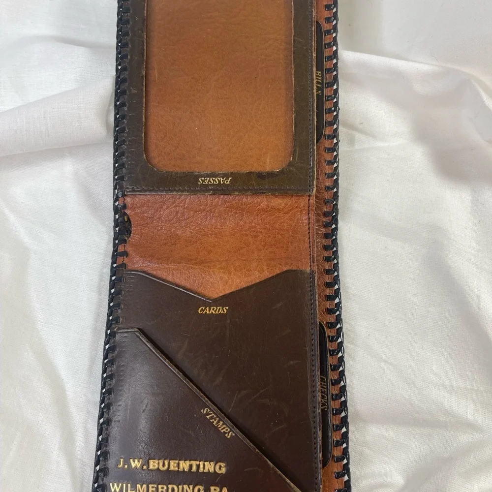 Vintage Brown Leather Wayfarer Wallet Monogrammed Steer hide.